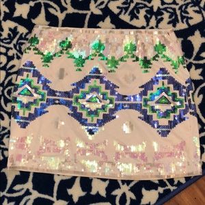 Elastic sequined skirt tribal print size medium